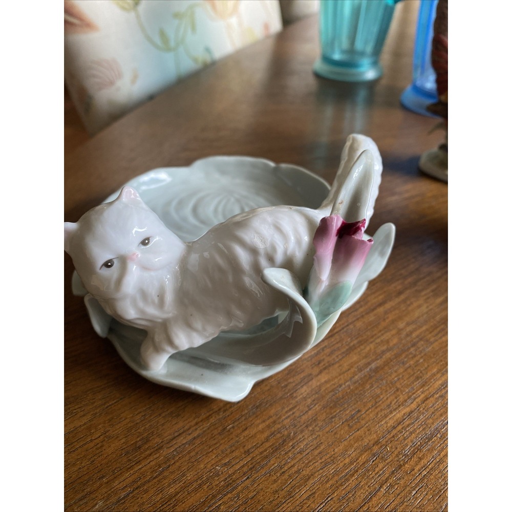 Porcelain Kitten and Flower Candle Holder
